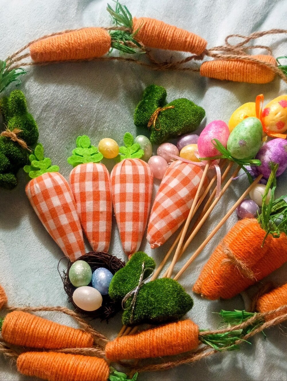 Easter Orange Plaid Carrot & Moss Egg Party Decor Set